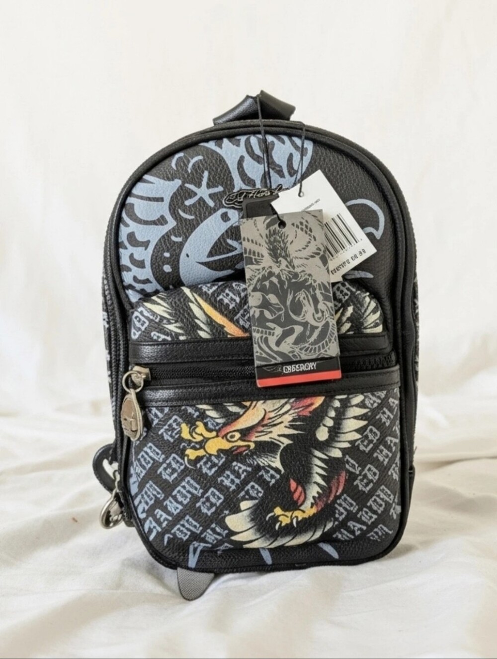 Ed Hardy Black Graphic Mini Backpack for Men